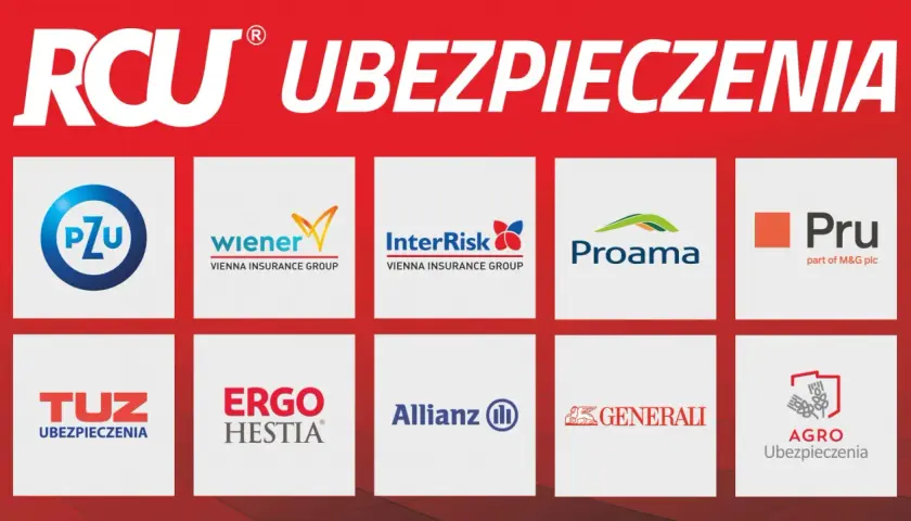 Loga PZU, Wiener, InterRisk, Proama, Pru, TUZ, Ergo Hestia, Allianz, Generali i Agro Ubezpieczenia.